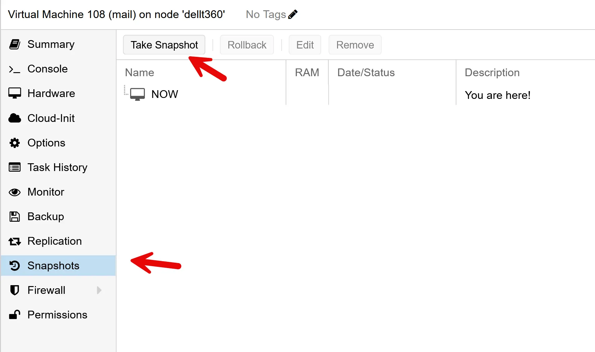 Proxmox Snapshots: Complete Guide for Virtual Machines and Containers 3 How to take a snapshot with Proxmox