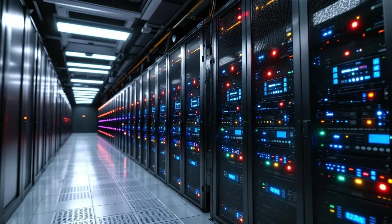 Windows Server Core: The Ultimate Guide to Microsoft’s Minimal Server Installation 2 In a server room filled with multiple rack-mounted servers, blinking lights indicate activity as the machines operate, showcasing a high-tech environment essential for managing remote server administration tools and Windows Server installations. The setup exemplifies a production environment where configurations and command line management are key to maintaining optimal performance.
