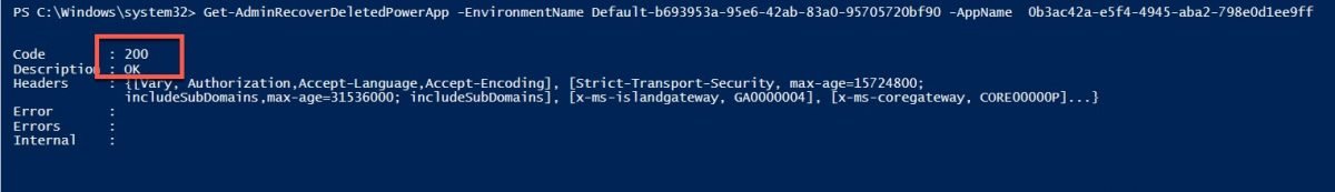 Power App recover delted app - Powershell command