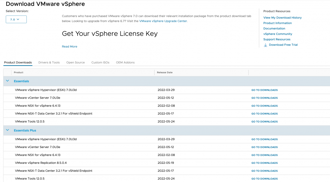 VMware Hypervisor download page