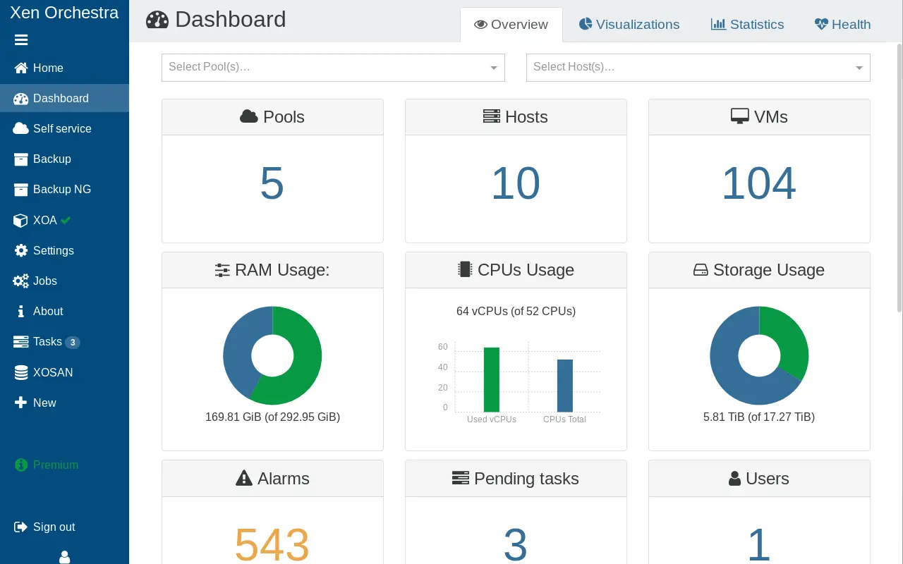XCP-ng dashboard
