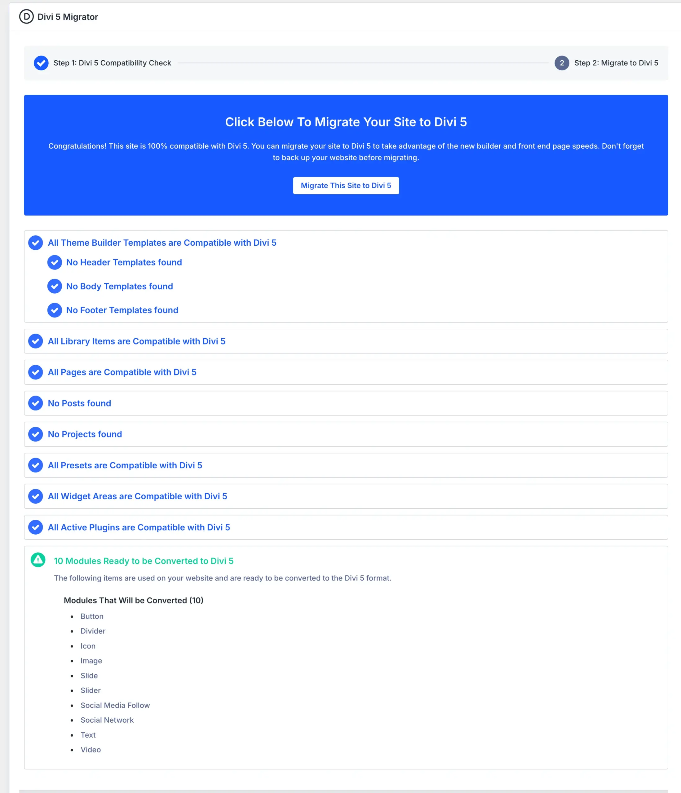 Divi 5 migrator - Migrate a Divi 4 website