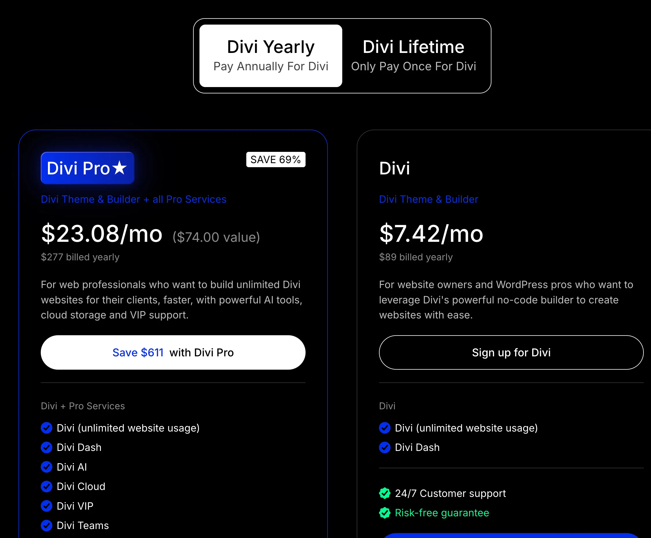 Divi 5 pricing plan tables yearly - Divi lifetime is already available