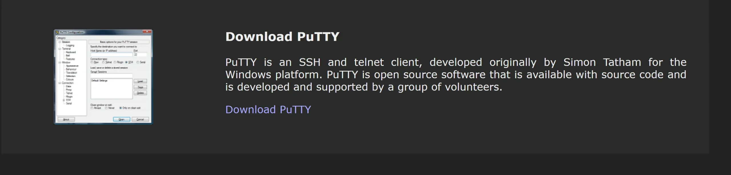Download Putty for Windows