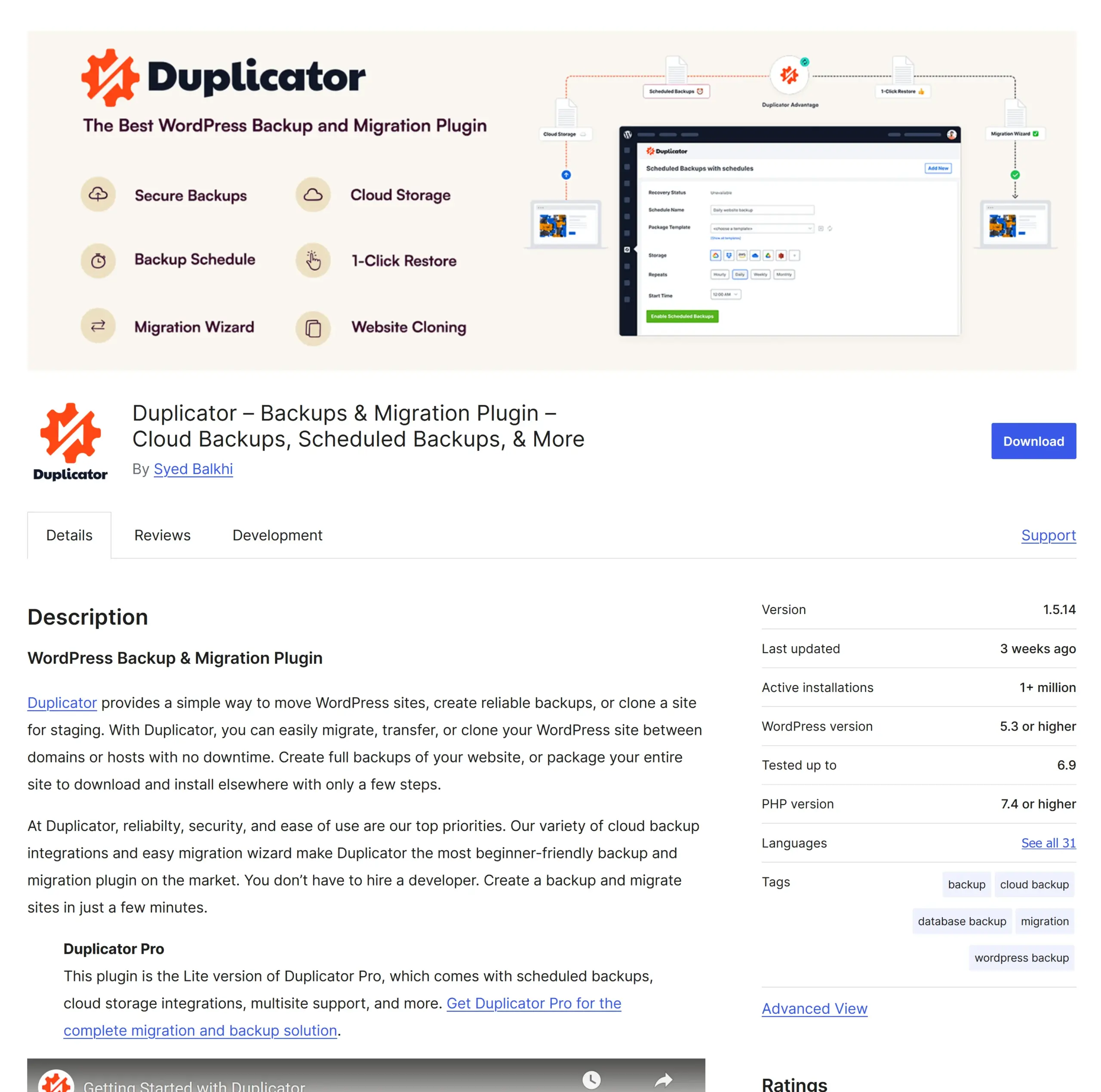 Duplicator FRee - WordPress Backup plugin