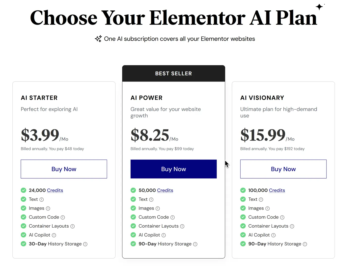 Elementor AI plan