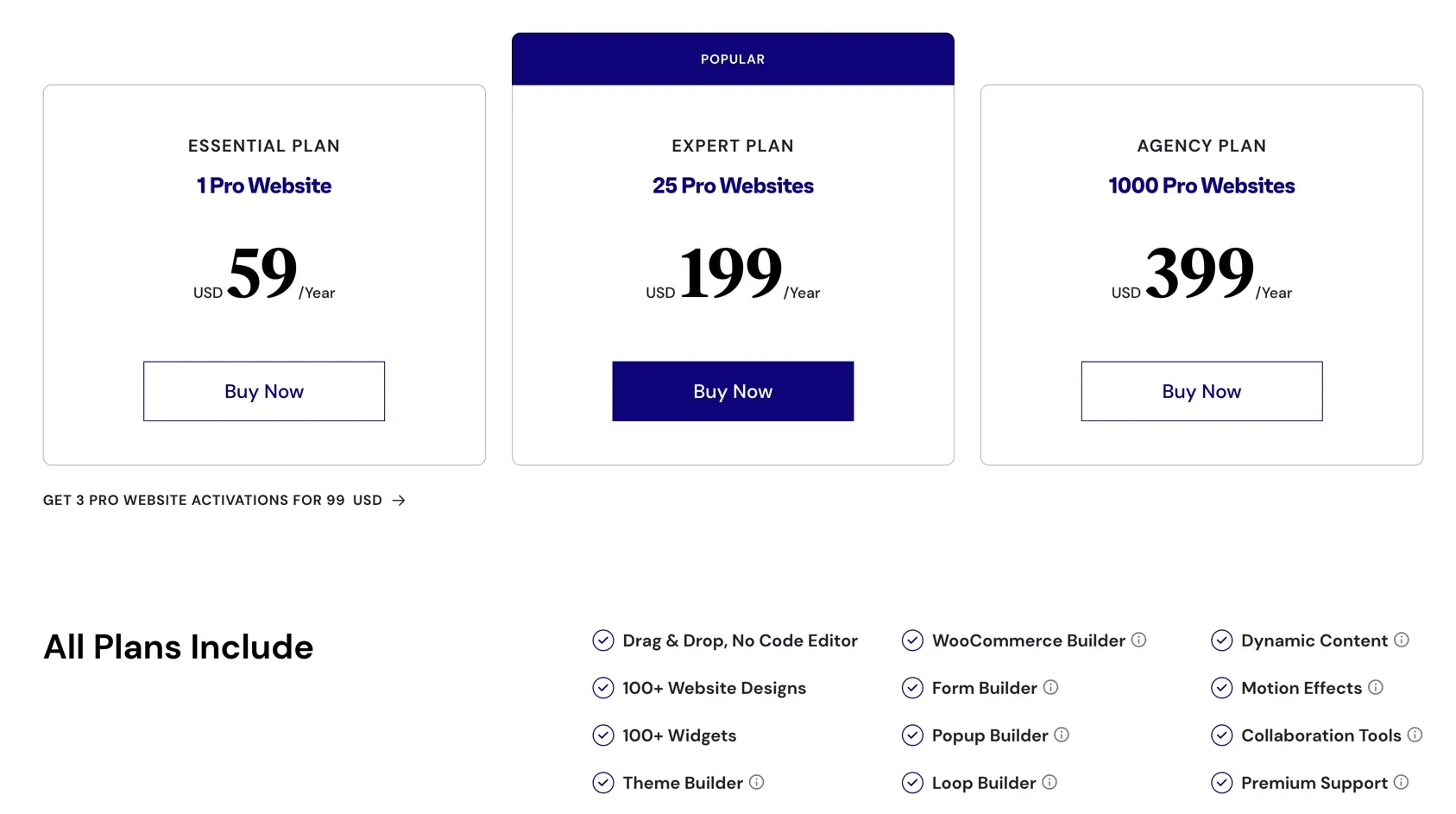 Elementor Pro Pricing Plans