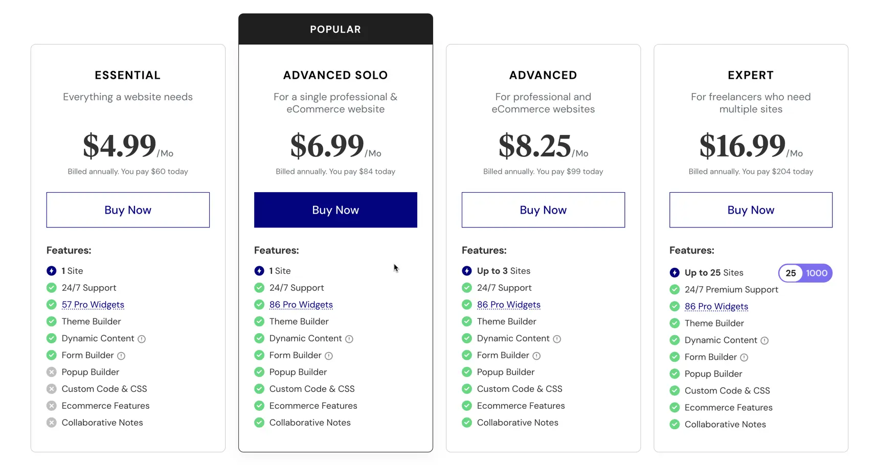 Elementor Pro pricing plans