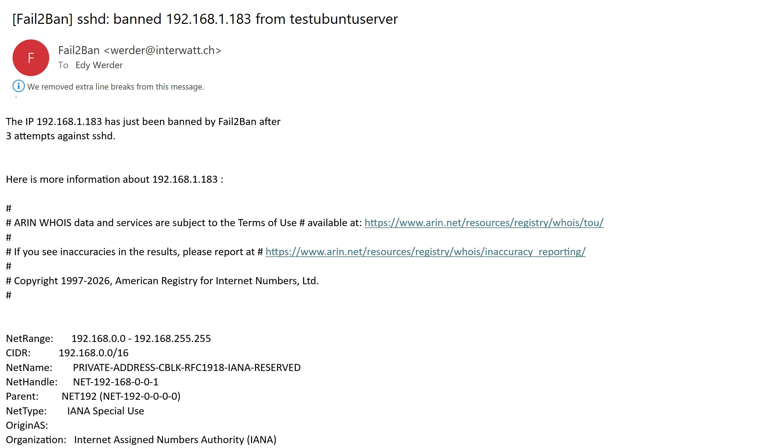 Fail2ban - fail2ban banned IP in jail email notification