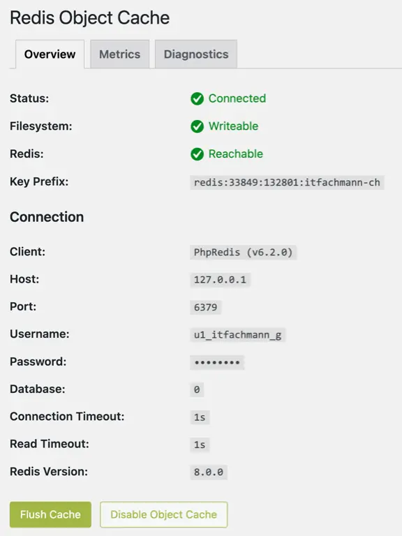 Redis Object Cache Error with Cloudflare: Why It Happens and How to Fix It 4 How Redis Object Cache looks when enabled