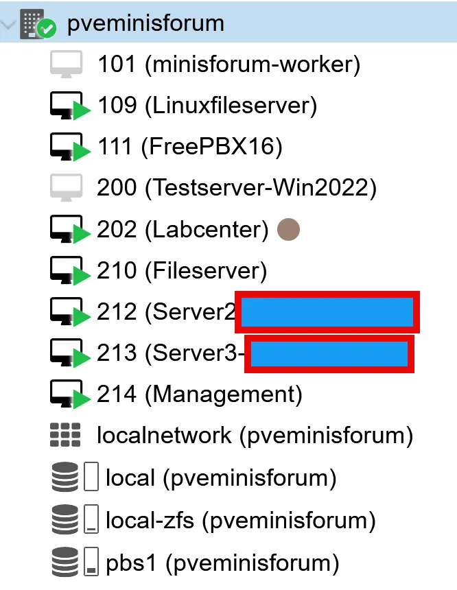 Proxmox sidebar showing the Minisforum MS-01 node with several running virtual machines.