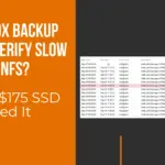 Proxmox Backup Server verify slow on NFS, blog banner showing Synology verify history with multi-hour daily runs
