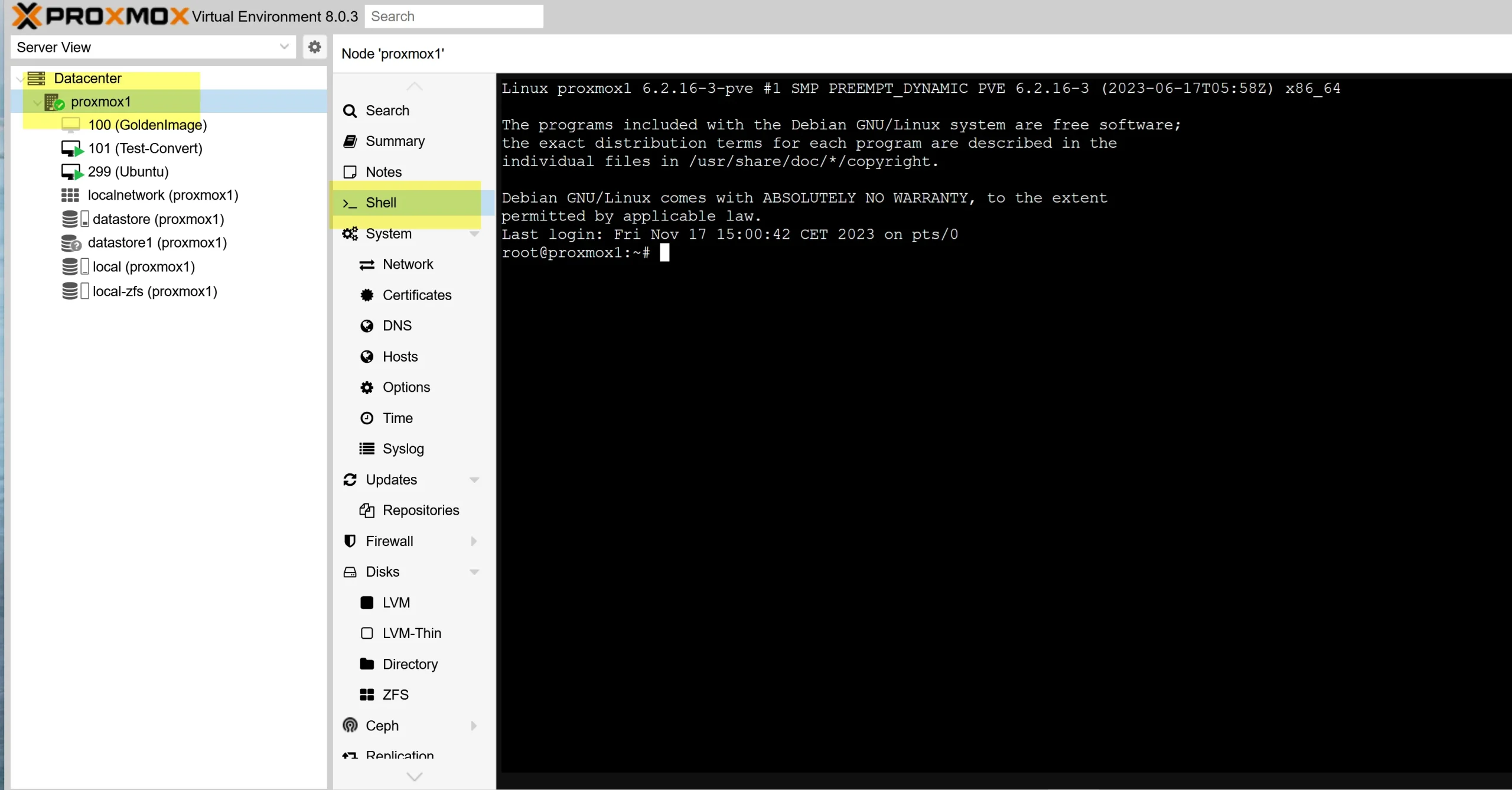 Proxmox GUI - shell access
