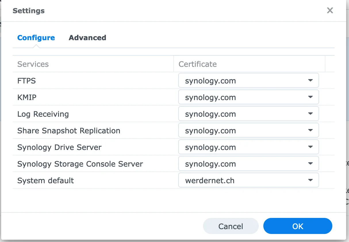 Synology SSL settings