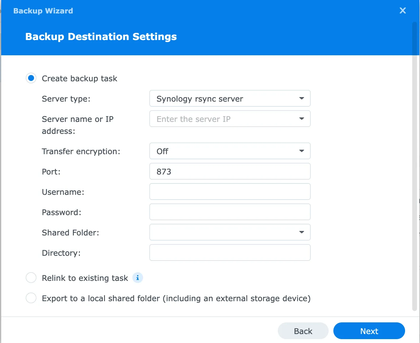 Synology rsync server settings