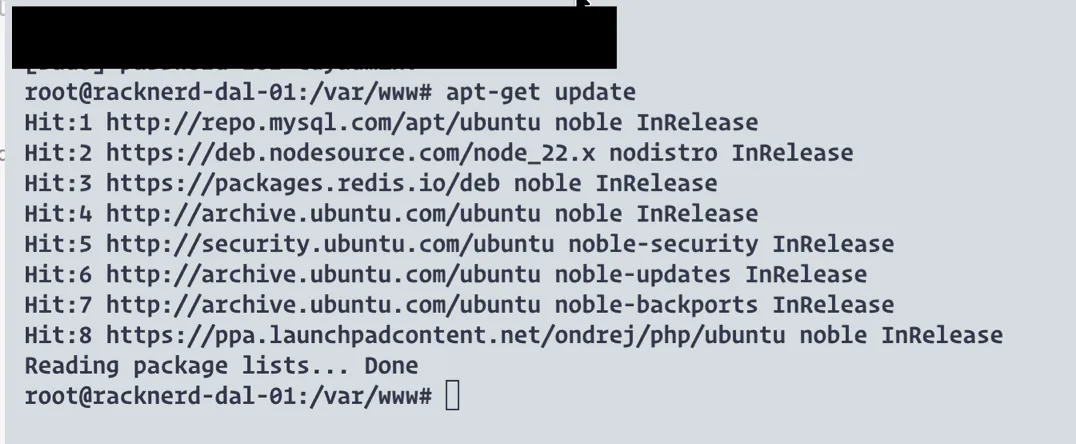 Terminal output showing apt-get update completing successfully after xCloud fixed the repository errors