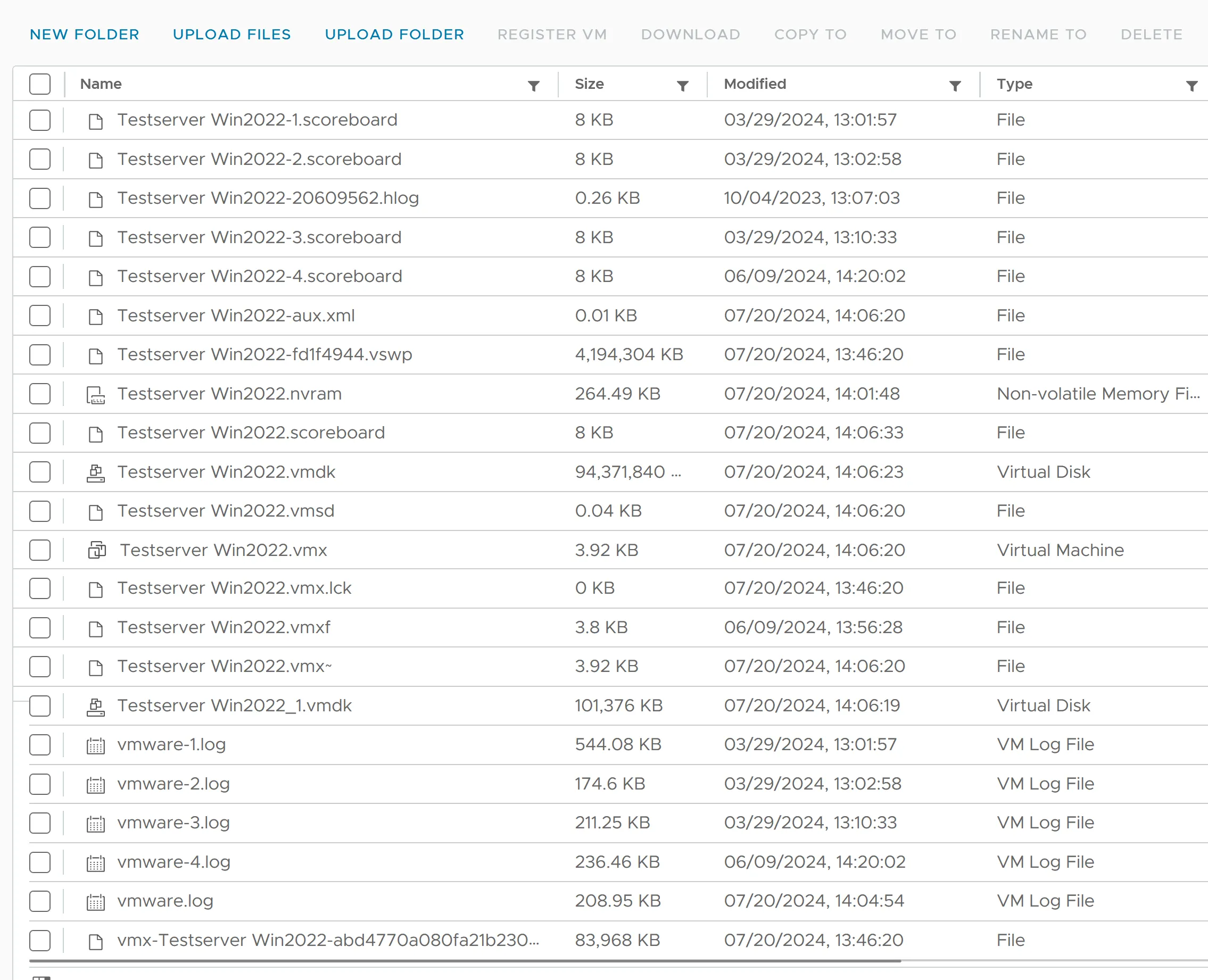 VM files before Snapshot