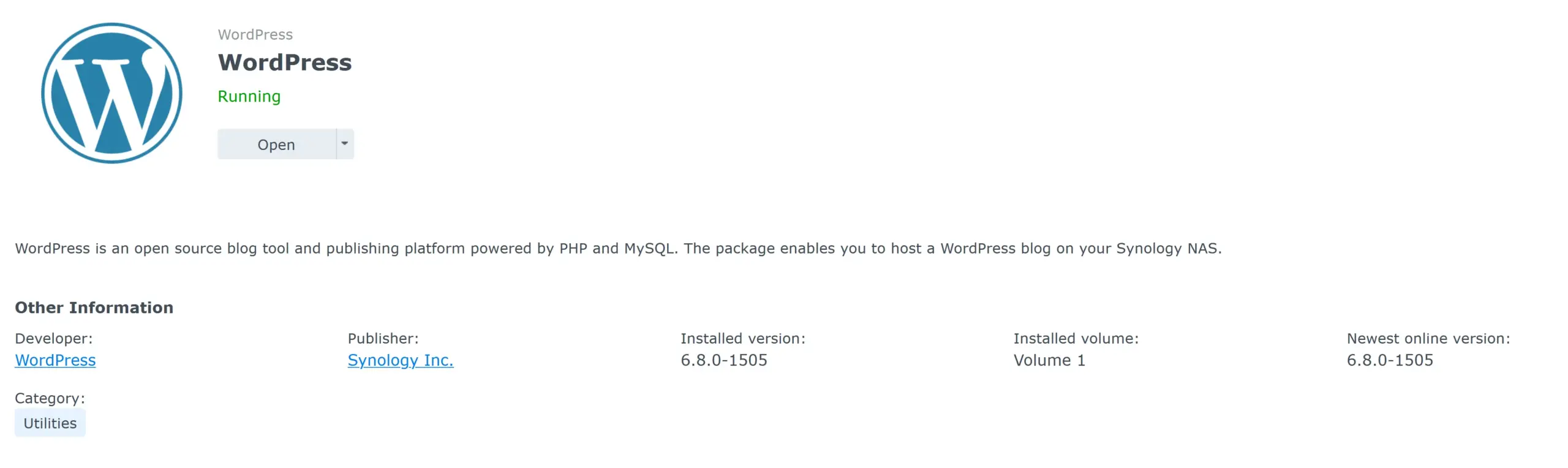 WordPress in Synology package center