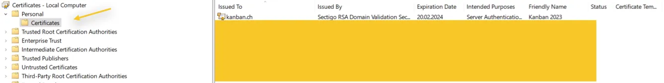 Windows certificate store