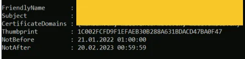 Exchange Certificate thumbprint