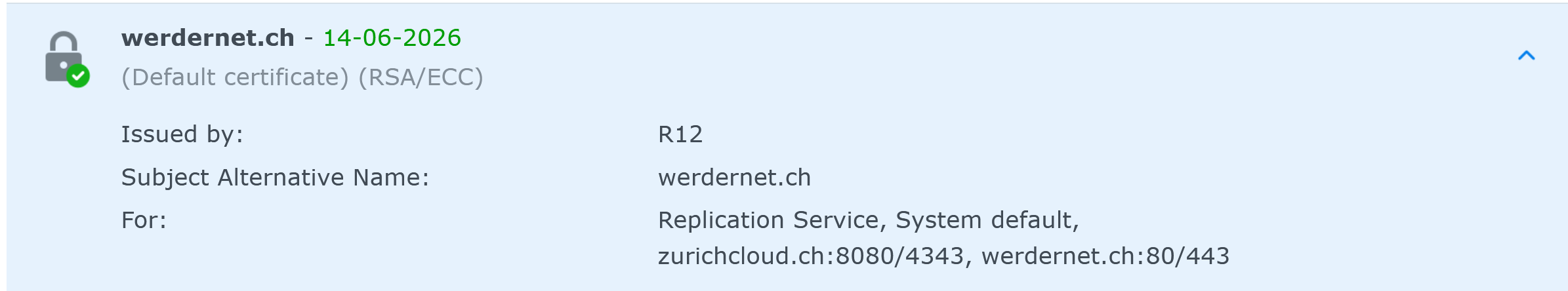 Synology DSM Action menu with Renew certificate option for Let's Encrypt