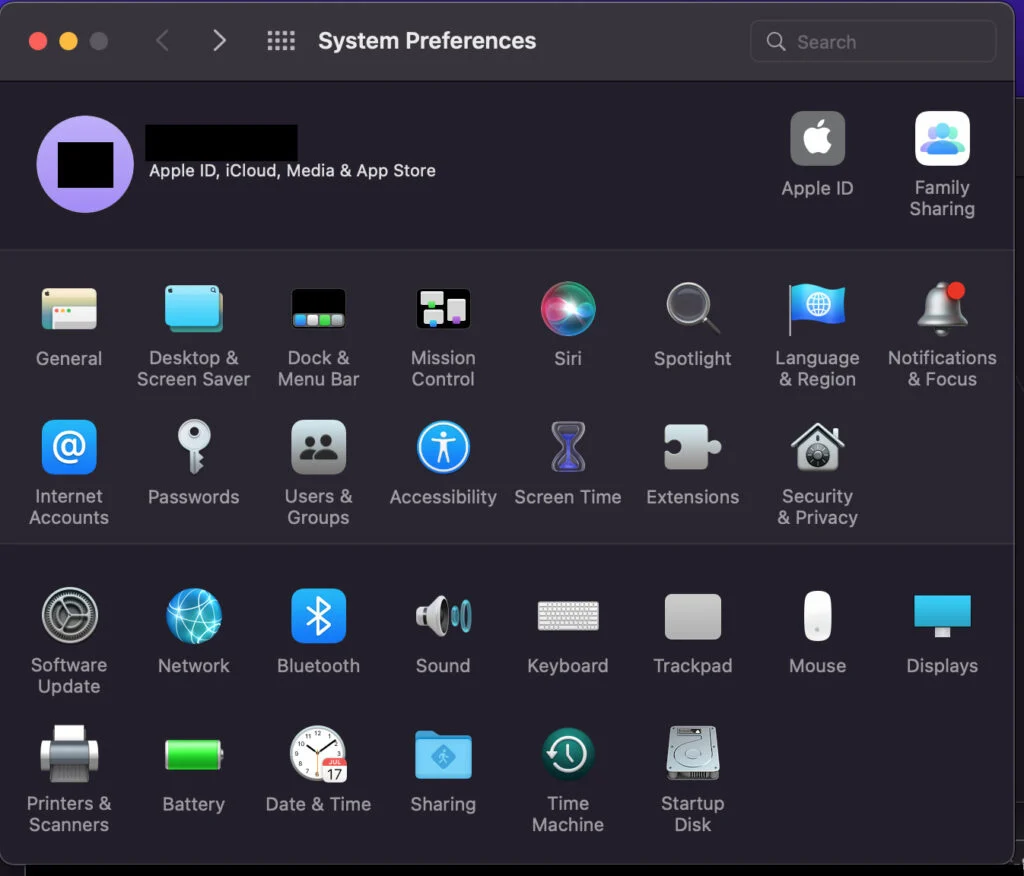 MacOS System preferences