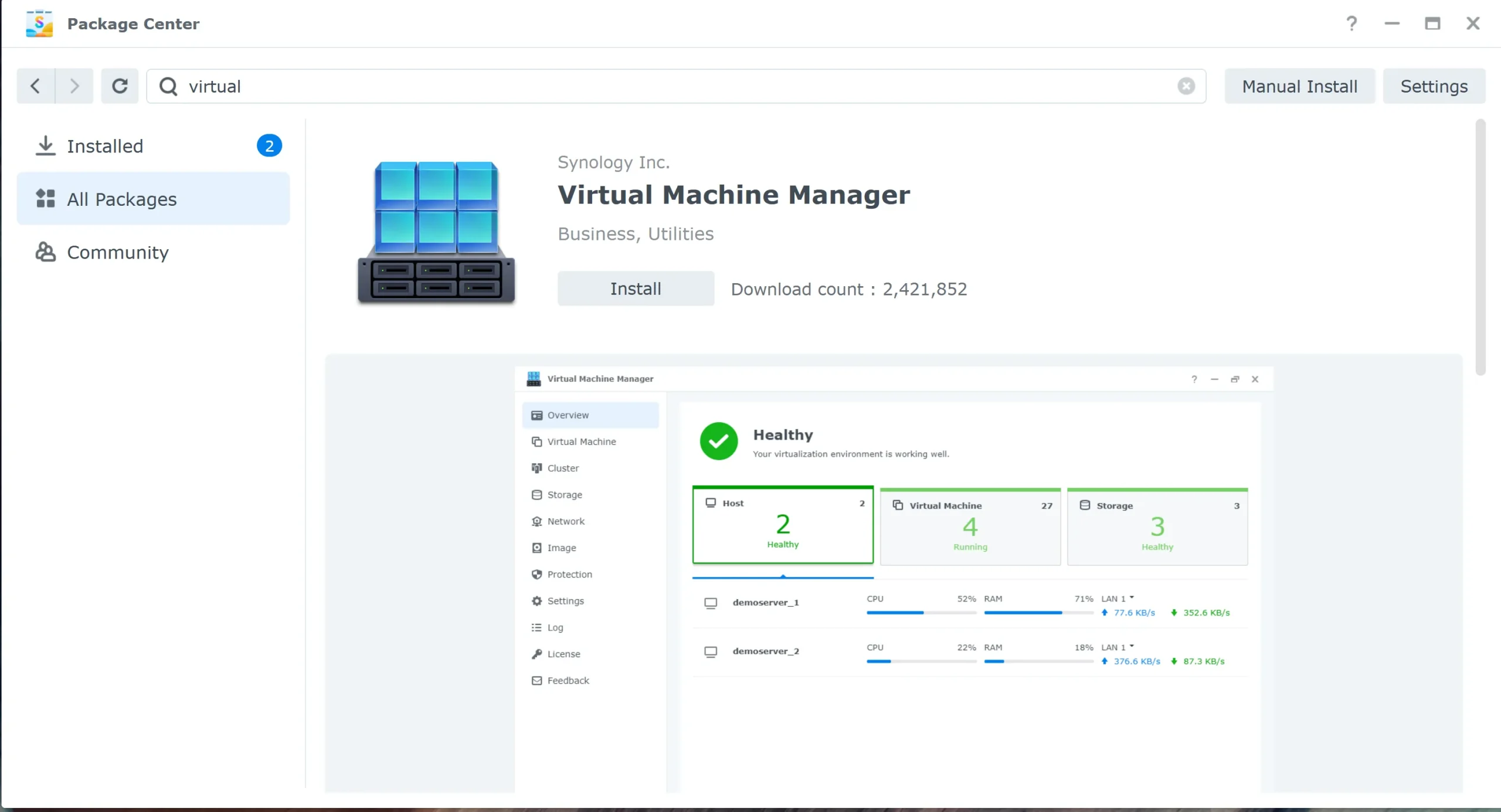Package Center Virtual Machine Manager