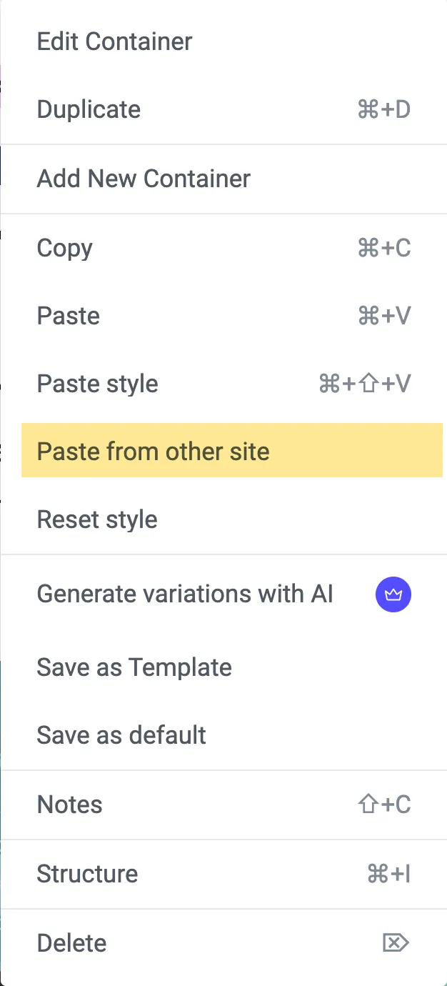 Elementor paste from another site