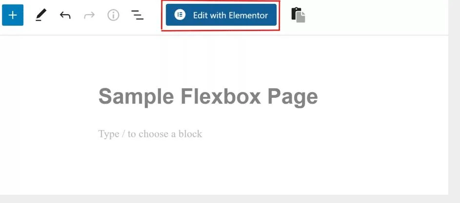 A new page named Sample Flexbox Page with the Edit with Elementor button highlighted