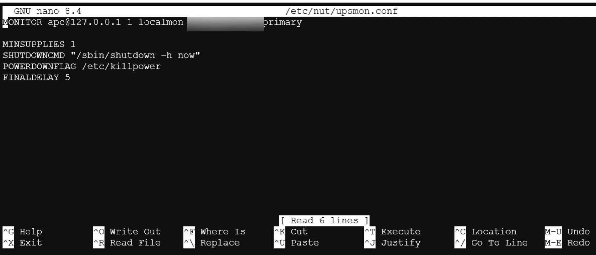 NUT upsmon.conf configuration on a Proxmox server